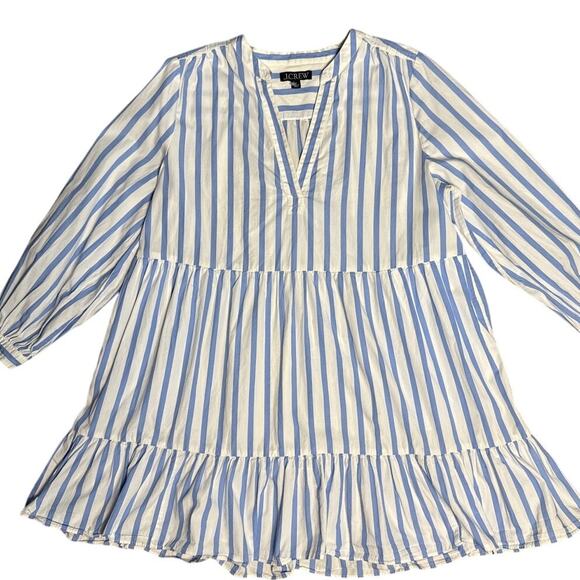 J. Crew Tiered Popover Poplin Mini Dress Blue Striped Size Medium - Picture 9 of 14